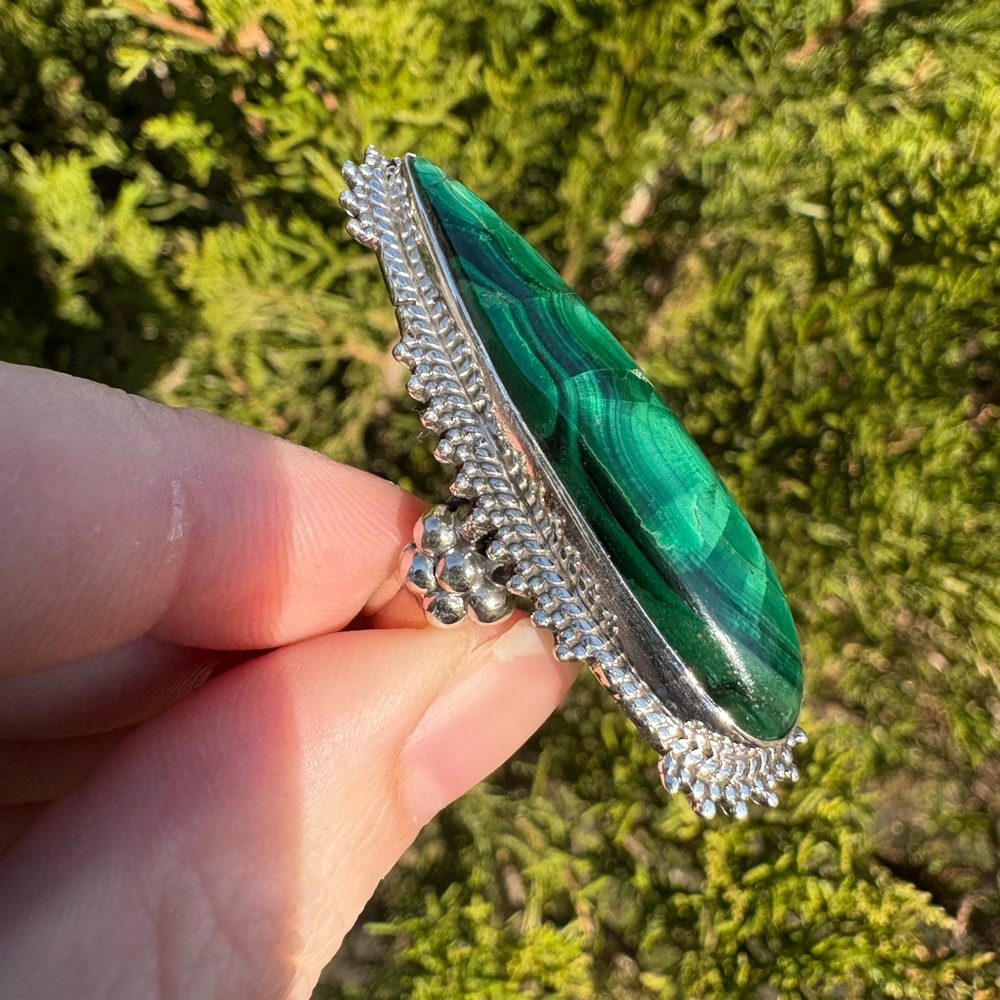 Statement Malachite Sterling Silver Gemstone Ring… - image 8
